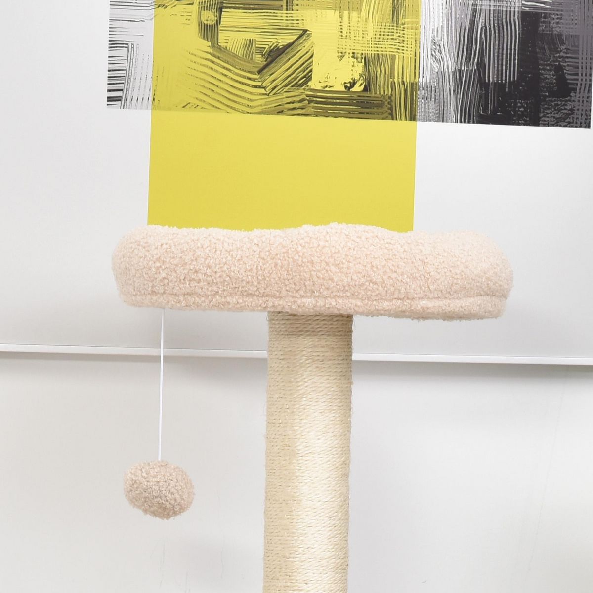 PAWHUT PawHut Arbre à Chats avec Griffoir Niche Poteaux Peluche Haute Densité 45L x 40L x 148H cm Beige