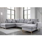 BEST MOBILIER Lagom - canapé d'angle panoramique - convertible - avec coffre - en tissu - 7 places - gauche. Coloris disponibles : Gris
