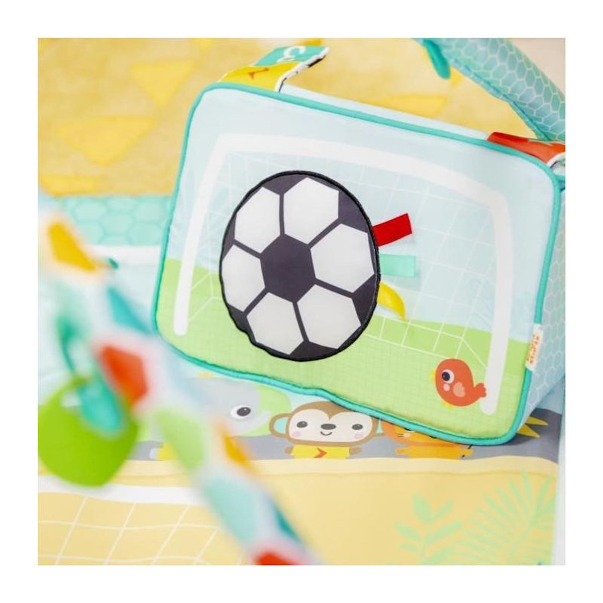 Bright Starts BRIGHT STARTS Tapis d'Eveil Football, Arche de jeu avec jouets Oball détachables, Musique et Lumieres, Dimensions : 47 x 74 x 7
