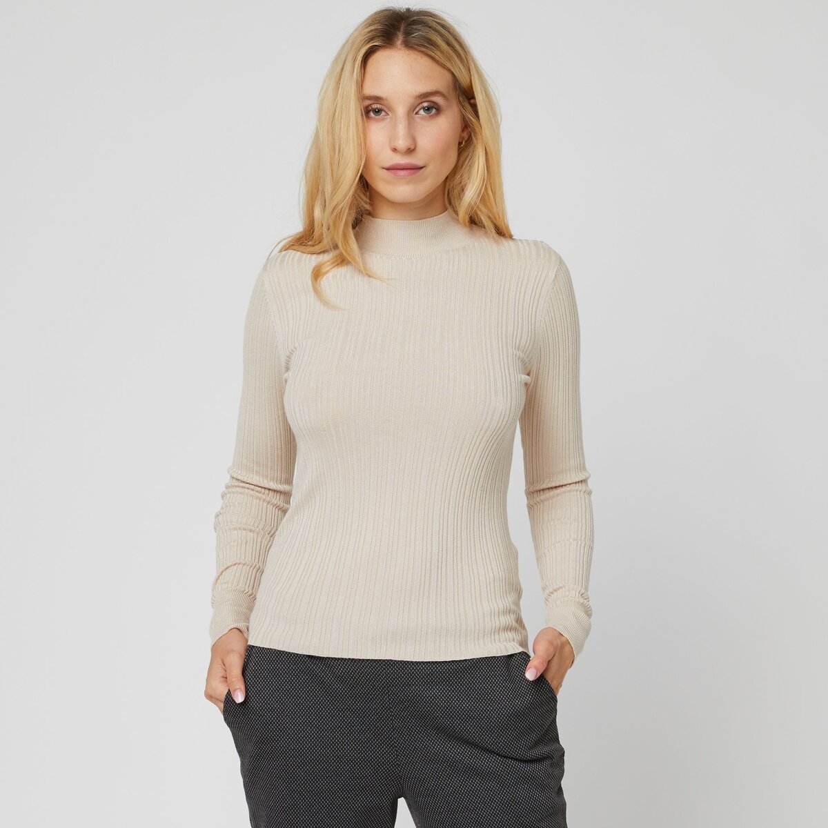 IN EXTENSO Pull col cheminée beige femme