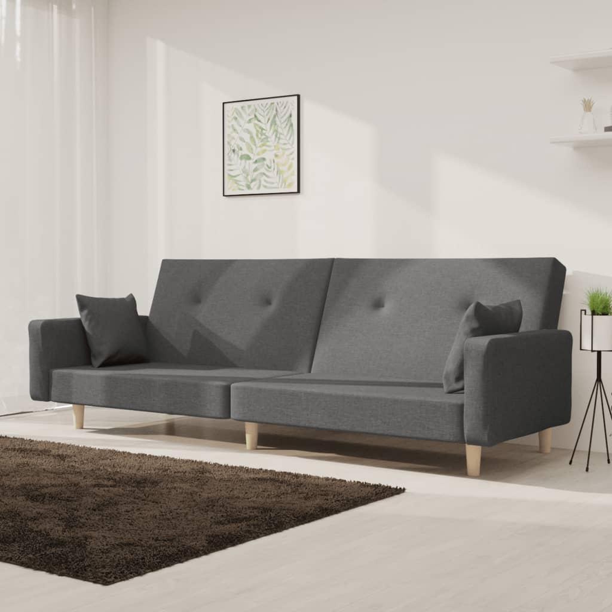 VIDAXL Canape-lit a 2 places avec deux oreillers gris clair tissu