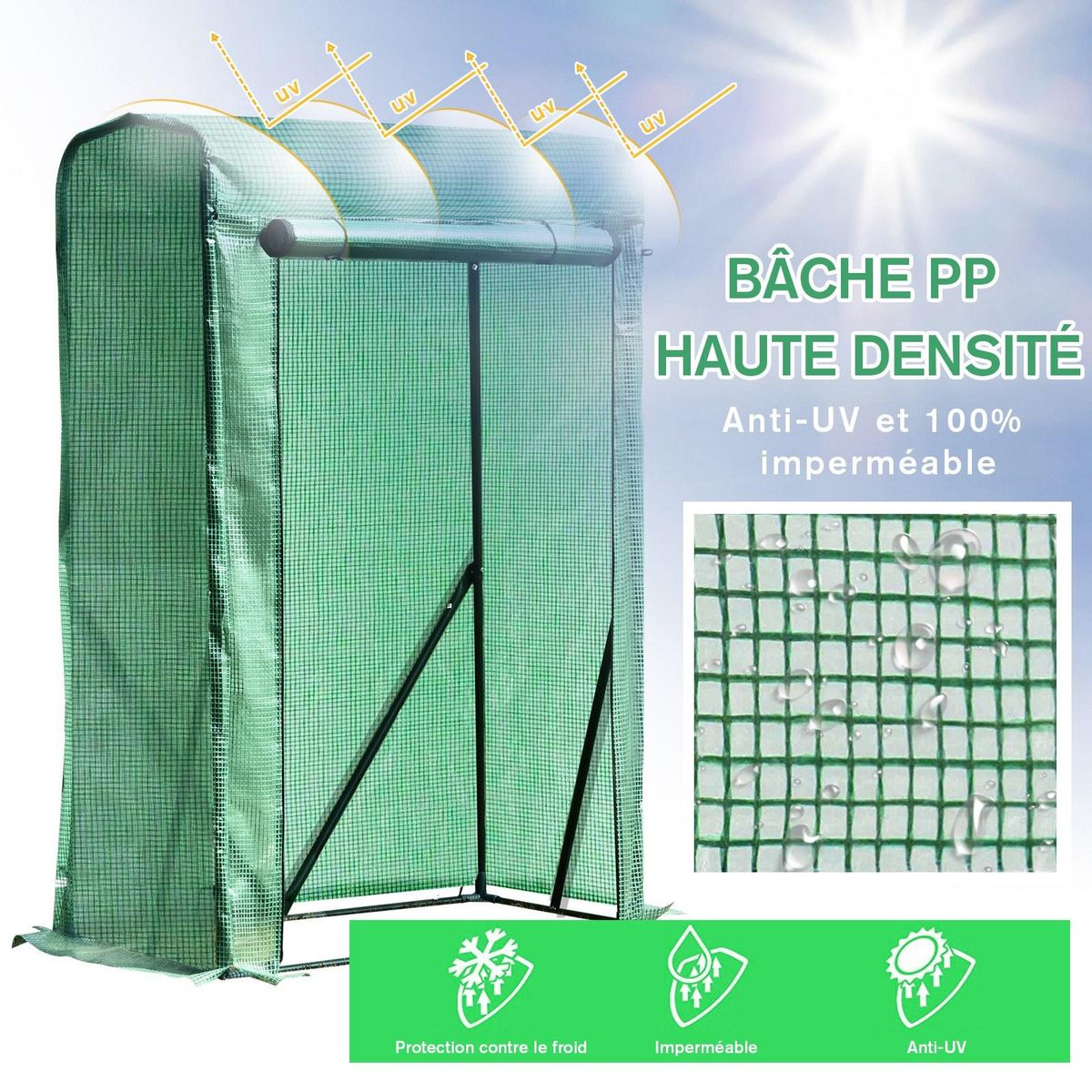 OUTSUNNY Serre de jardin serre à tomates anti-UV dim. 100L x 50l x 150H cm porte zipée déroulante acier PE vert