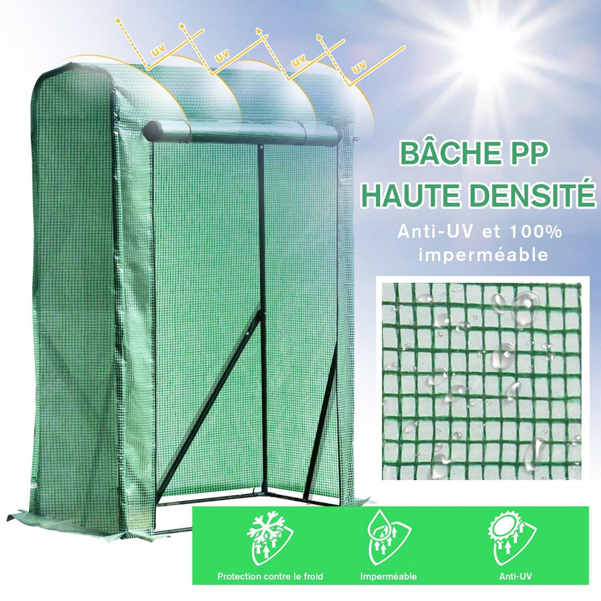 OUTSUNNY Serre de jardin serre à tomates anti-UV dim. 100L x 50l x 150H cm porte zipée déroulante acier PE vert