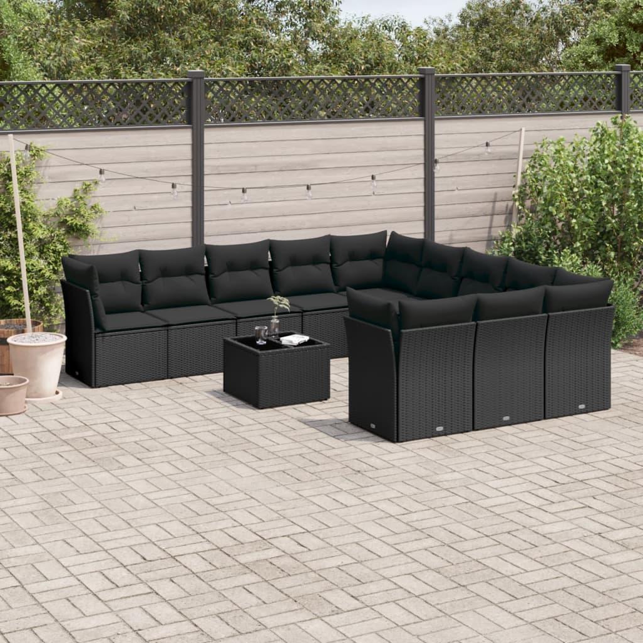 VIDAXL Salon de jardin 12 pcs avec coussins noir resine tressee