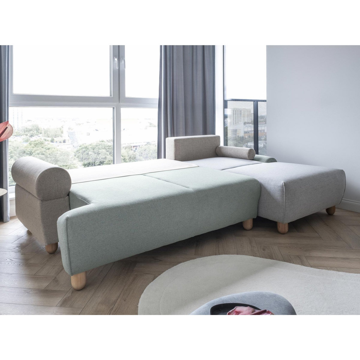 BEST MOBILIER Olli - canapé d'angle droit - convertible - avec coffre - 4 places - en tissu