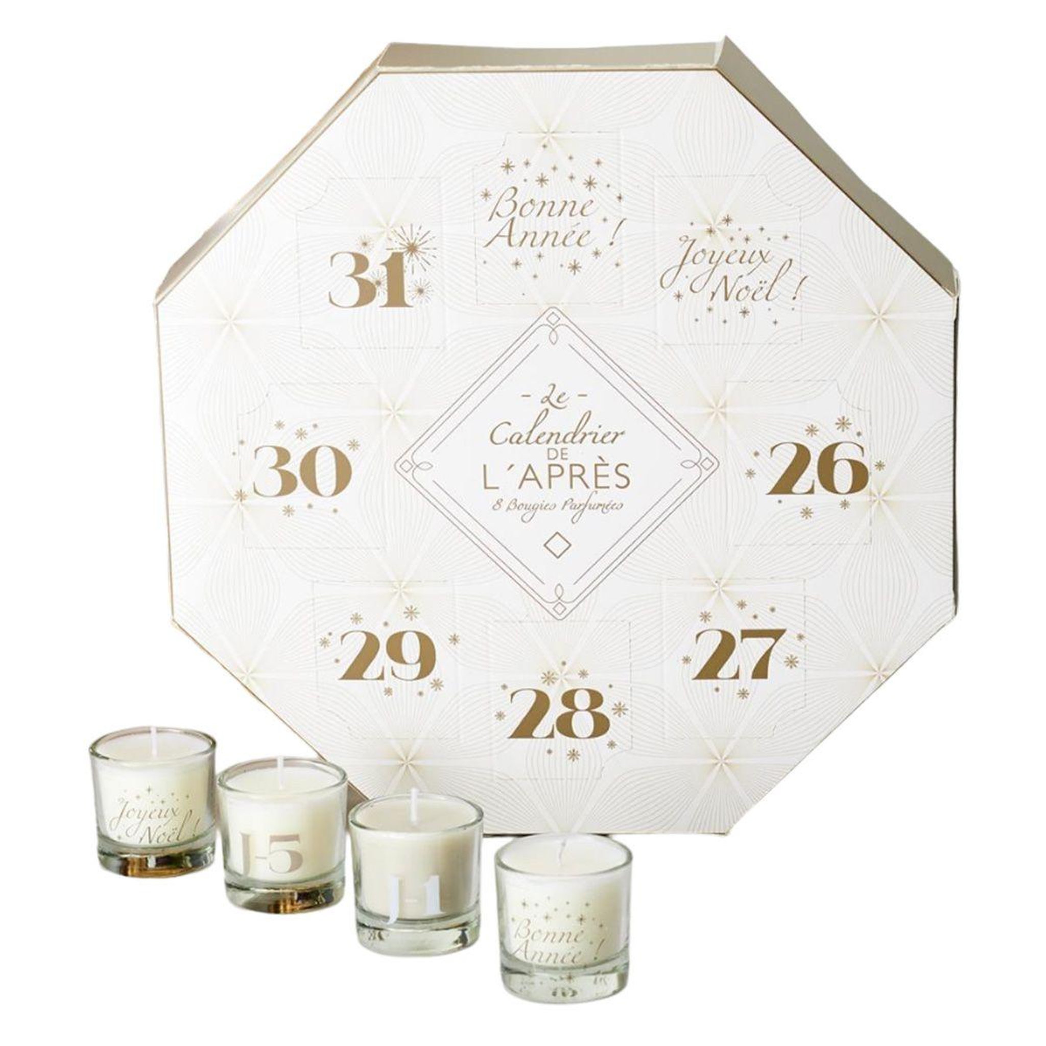 Voir la diapositive 1 : The Home Deco Factory Calendrier de l'avent bougie  après  4cm blanc