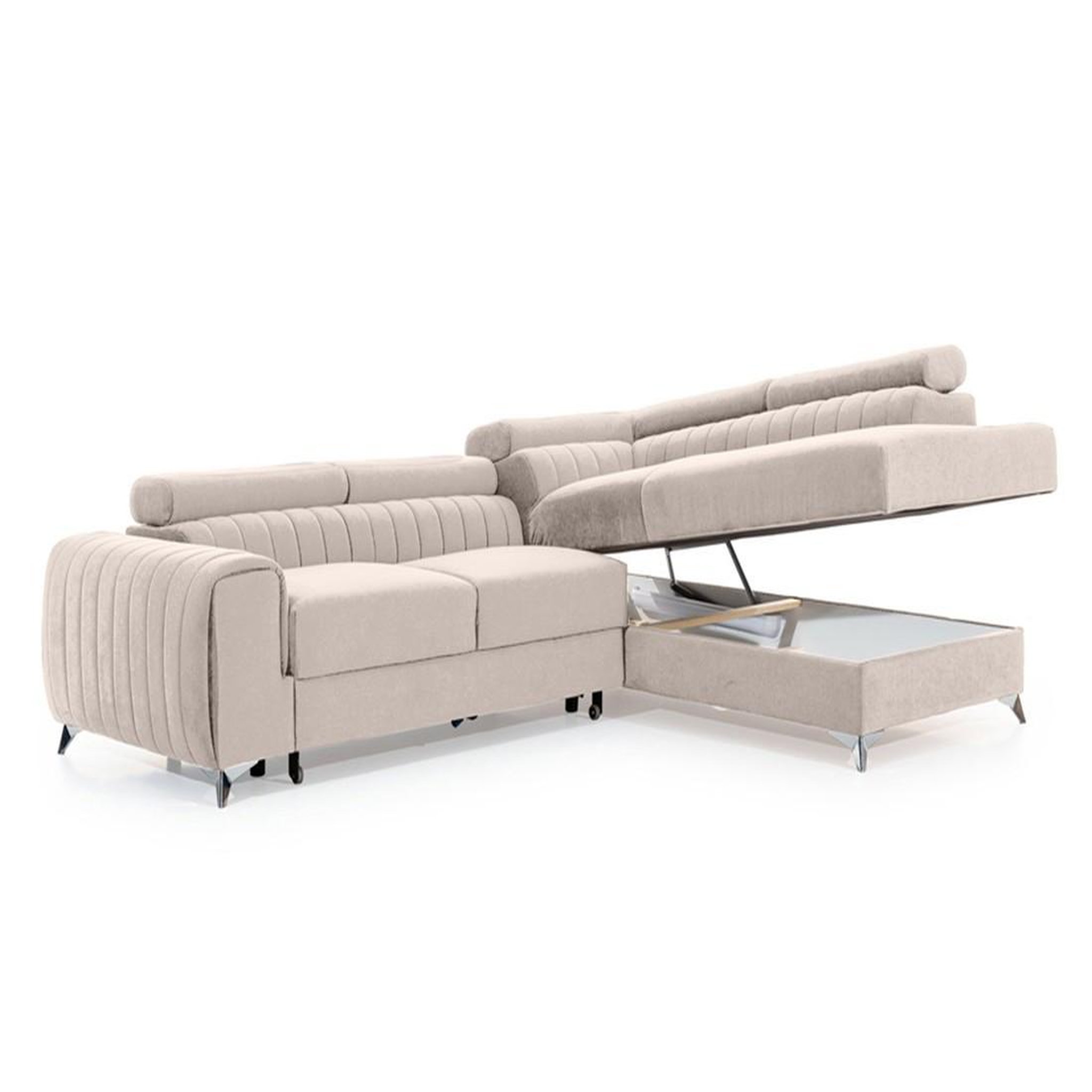 Voir la diapositive 5 : BEST MOBILIER Talisay - canapé d'angle droit - 5 places - convertible avec coffre - en velours