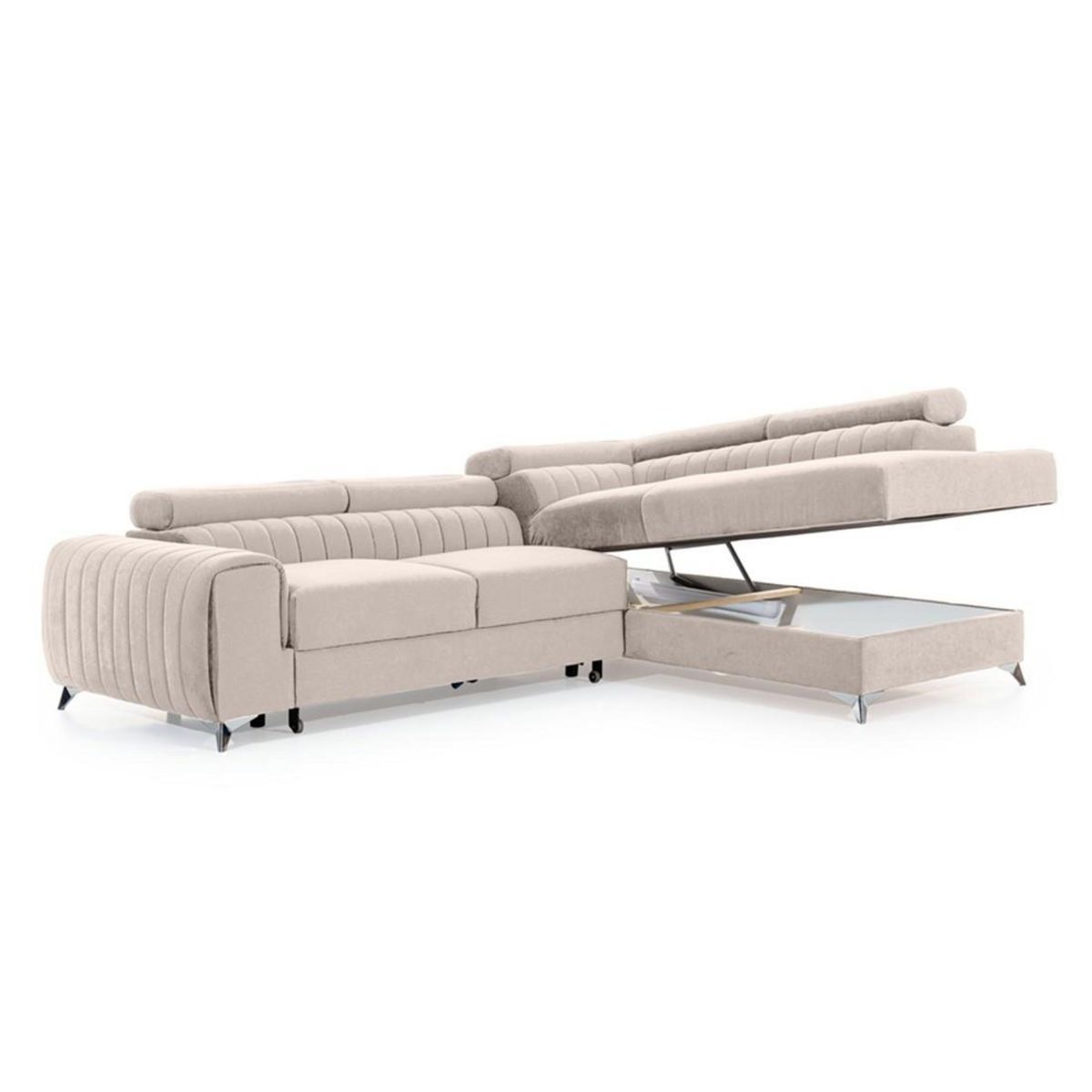 BEST MOBILIER Talisay - canapé d'angle droit - 5 places - convertible avec coffre - en velours