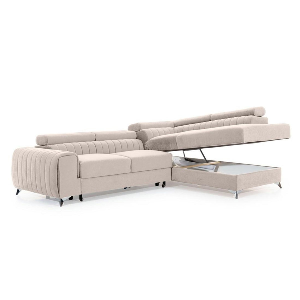 BEST MOBILIER Talisay - canapé d'angle droit - 5 places - convertible avec coffre - en velours