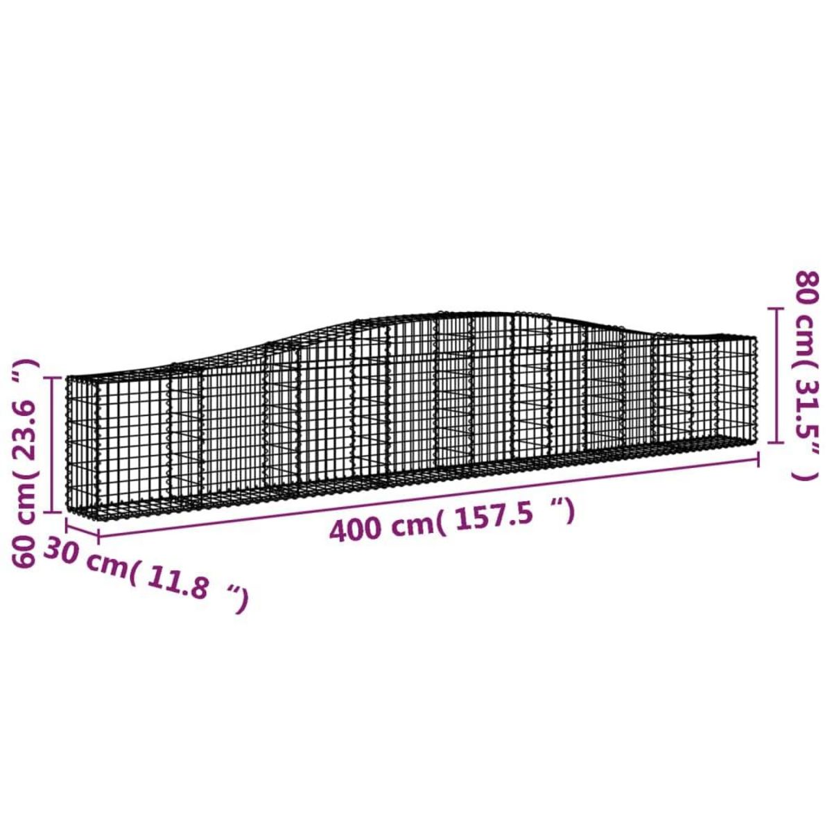 VIDAXL Paniers a gabions arques 2 pcs 400x30x60/80 cm Fer galvanise