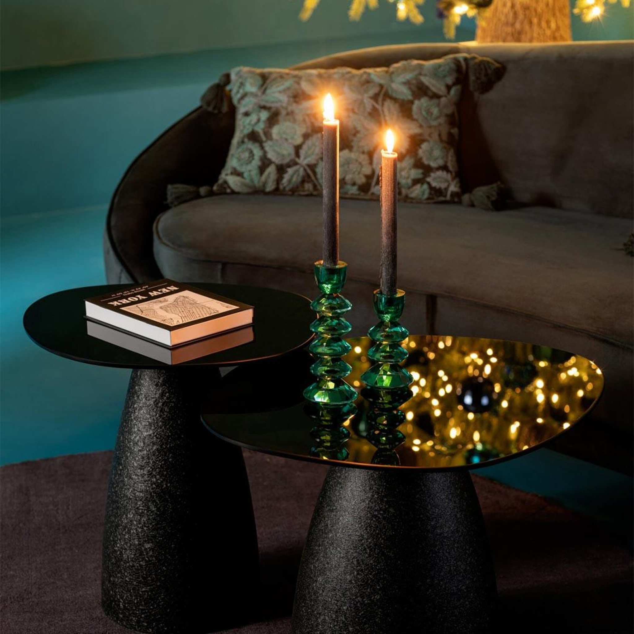 Voir la diapositive 4 : J-LINE Lot de 2 bougeoirs en verre  brahim  21cm turquoise
