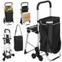 Voir la diapositive 2 : HOMCOM Chariot de courses pliable 3 en 1 tabouret sac à bandoulière 40L poignée telescopique compartiment isotherme alu noir