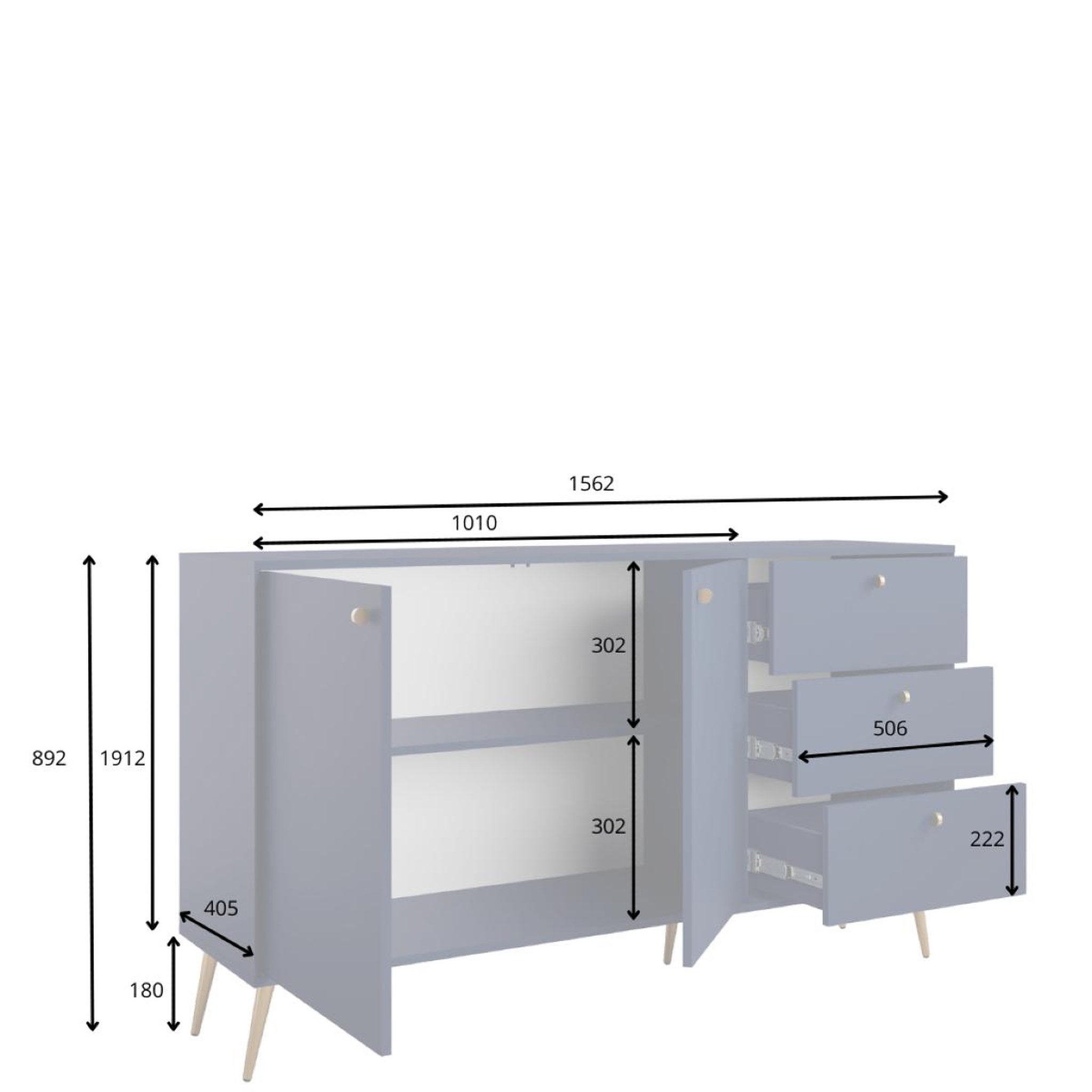 Voir la diapositive 5 : JLC KREATION Buffet bas beige cachemire et pied doré 160cm ezia