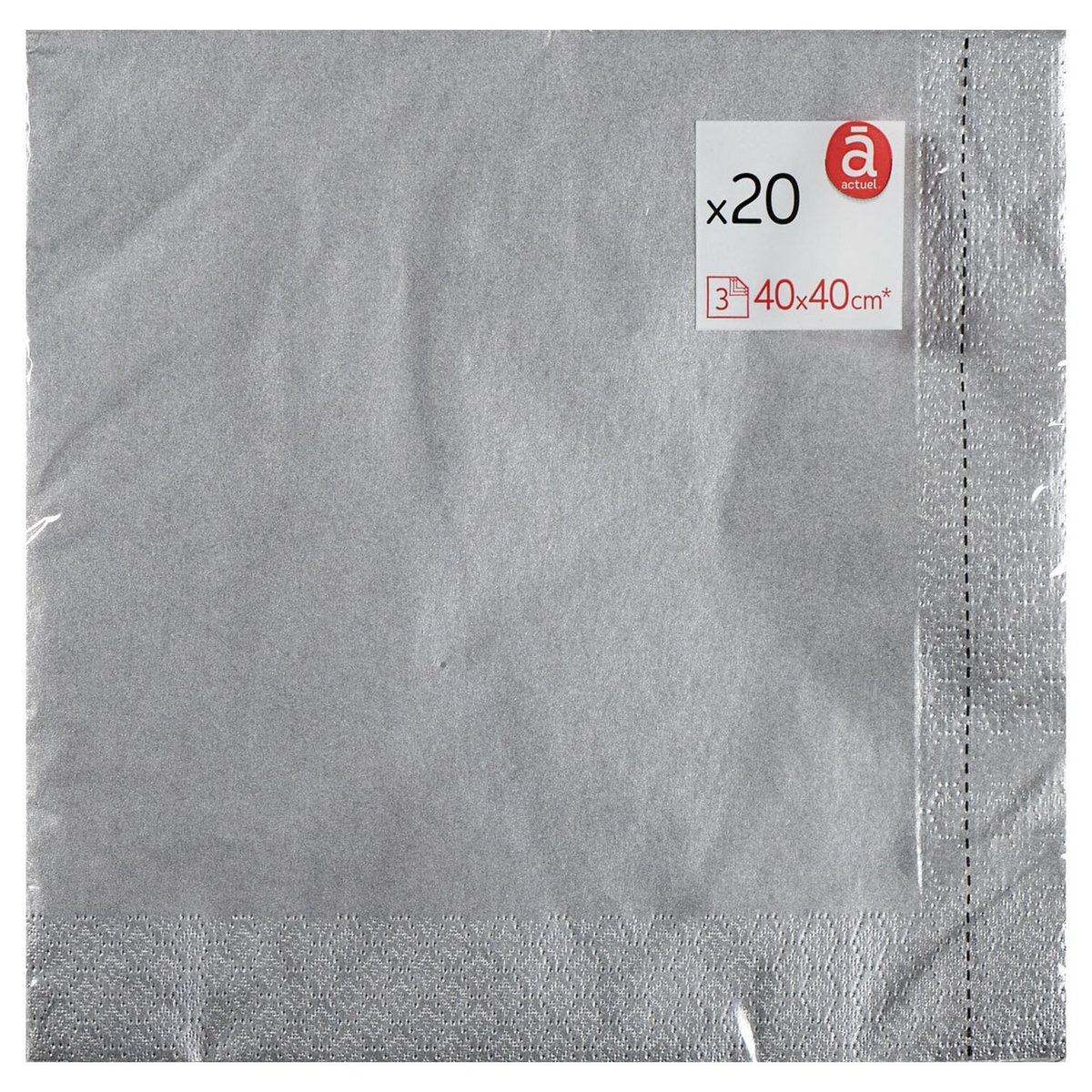 ACTUEL Serviettes papier décorés 3 plis 38cm argent x20