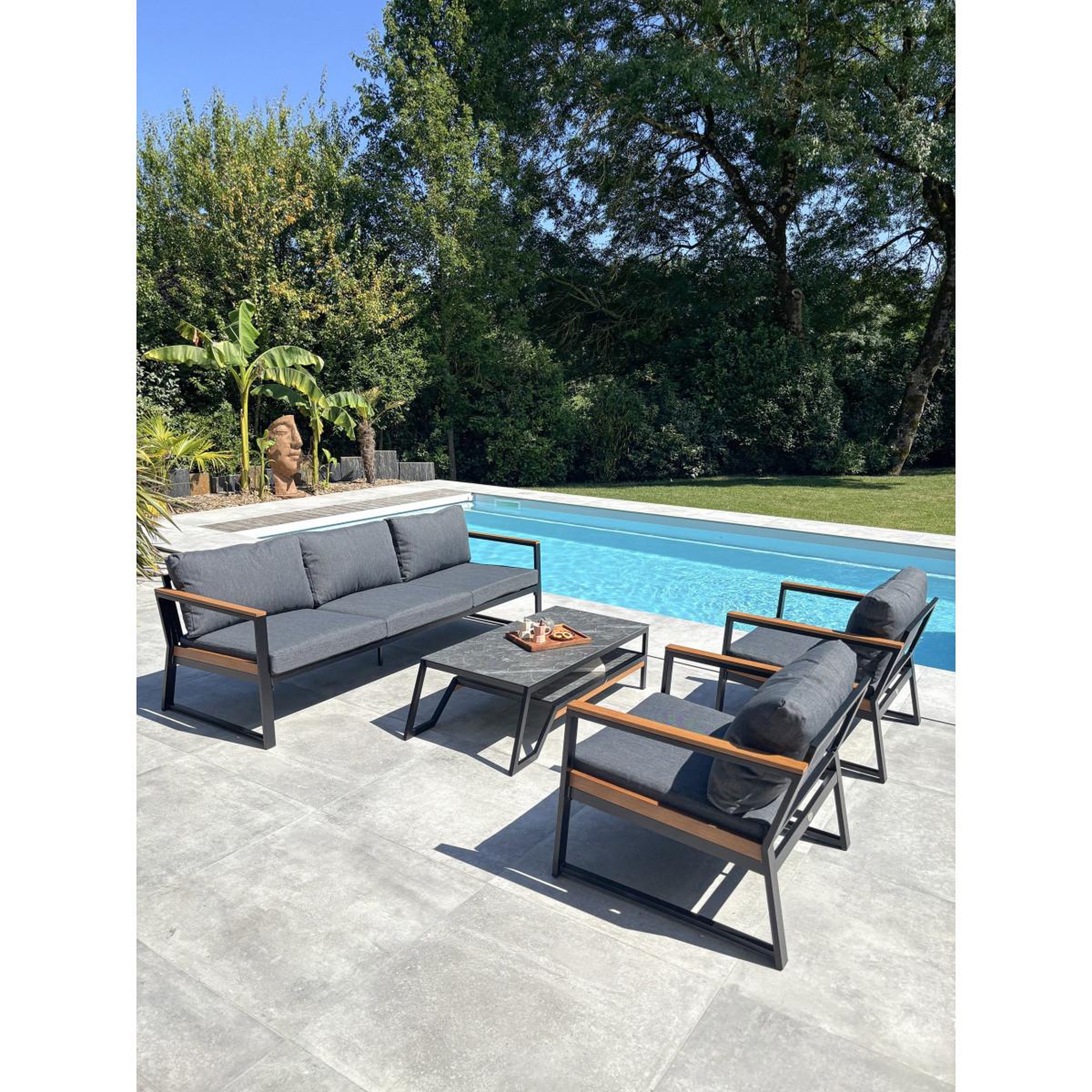 Voir la diapositive 3 : Paris Prix Salon de jardin 5 places  tadeo  219cm noir