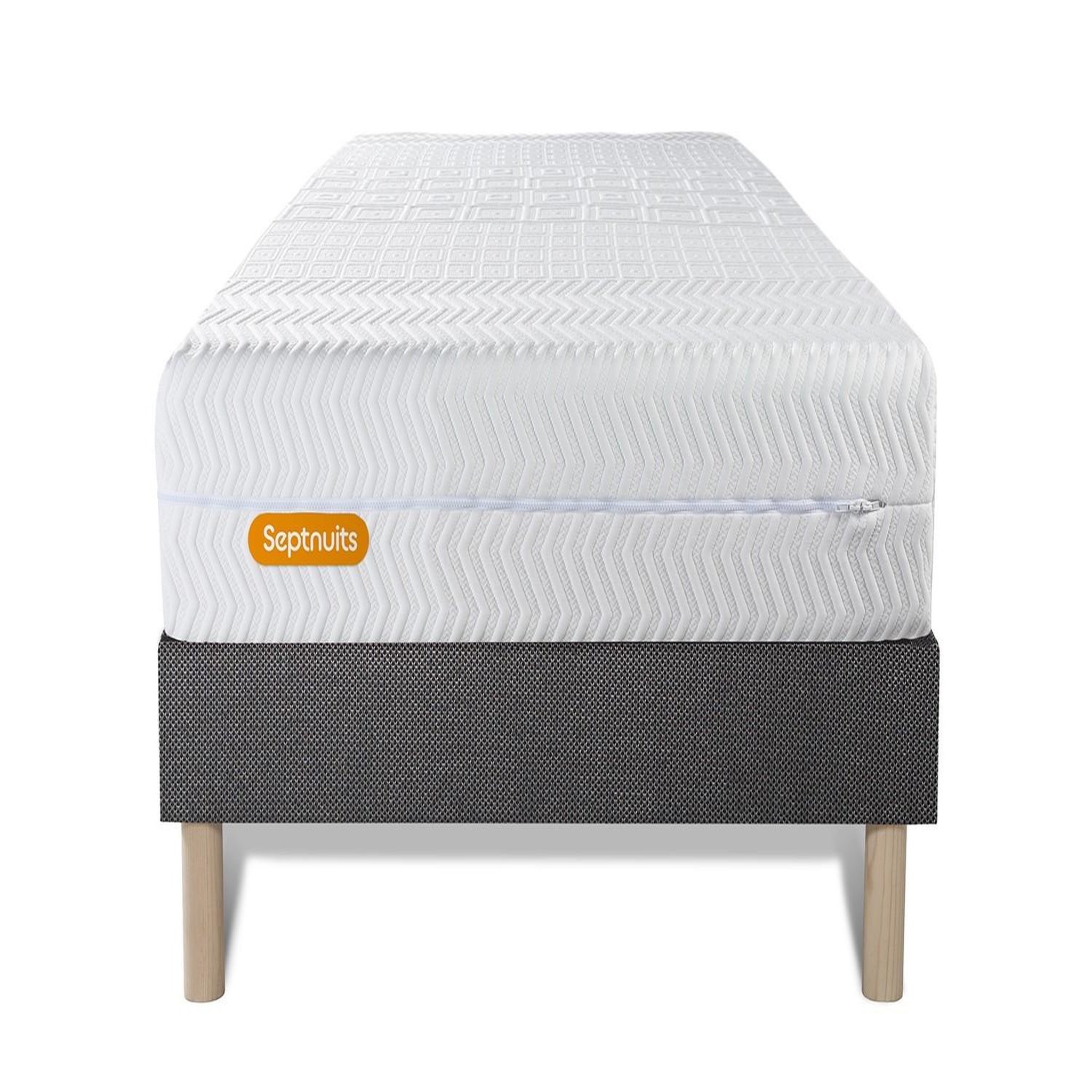 SEPTNUITS Matelas + sommier gris Memo Bio Mousse à mémoire de forme 5 zones de confort Maxi épaisseur Déhoussable. Coloris disponibles : Gris