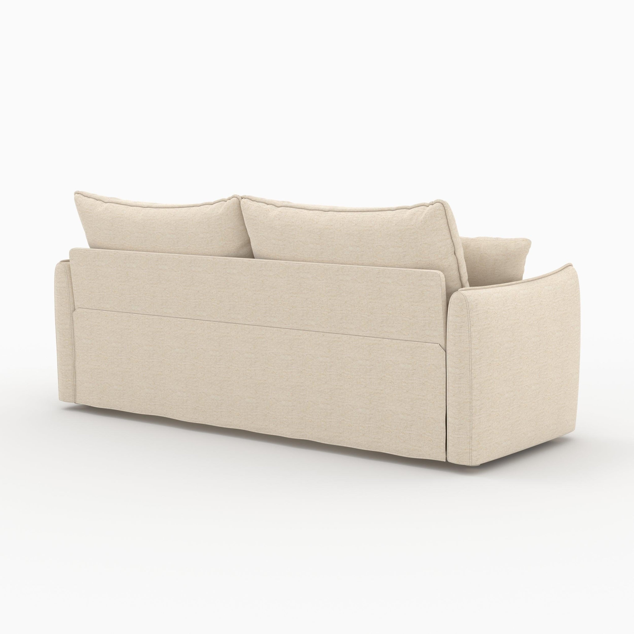 Voir la diapositive 5 : MAISON PAVANE Canapé convertible 3 places en tissu effet lin blanc cassé-céleste