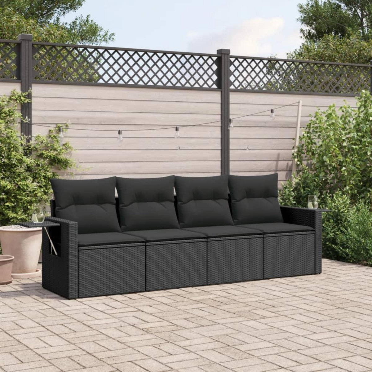 VIDAXL Salon de jardin 4 pcs avec coussins noir resine tressee