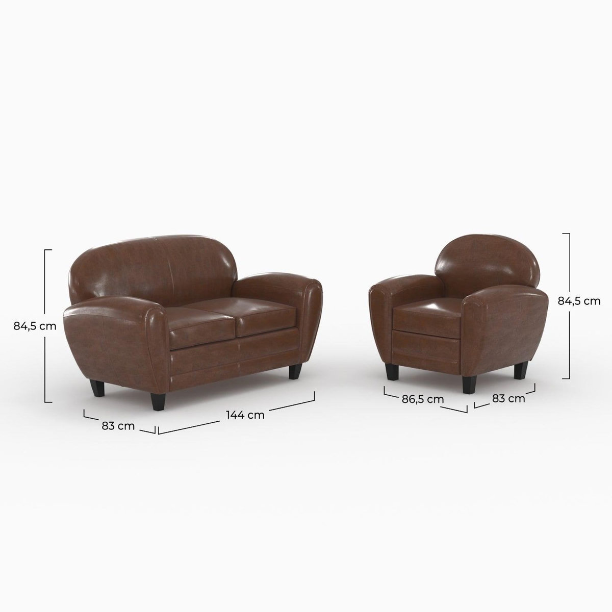 Rendez vous déco Ensemble canapé et fauteuil marron foncé 3 places - Club-Club