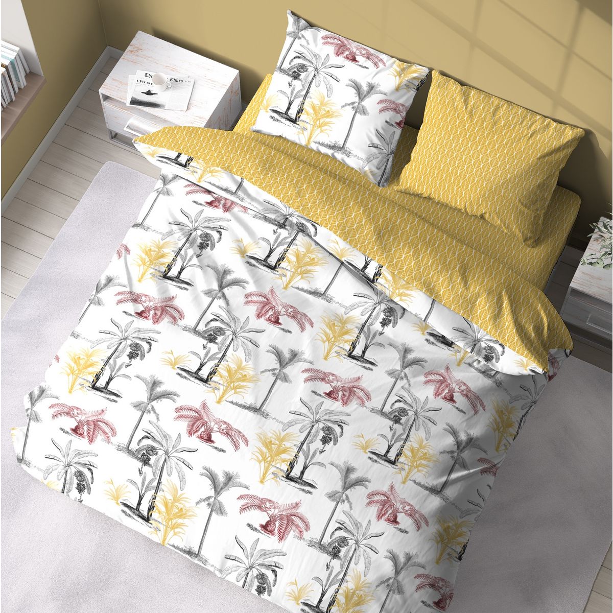 Parure de drap plat en coton 65 fils motif tropical PALTE