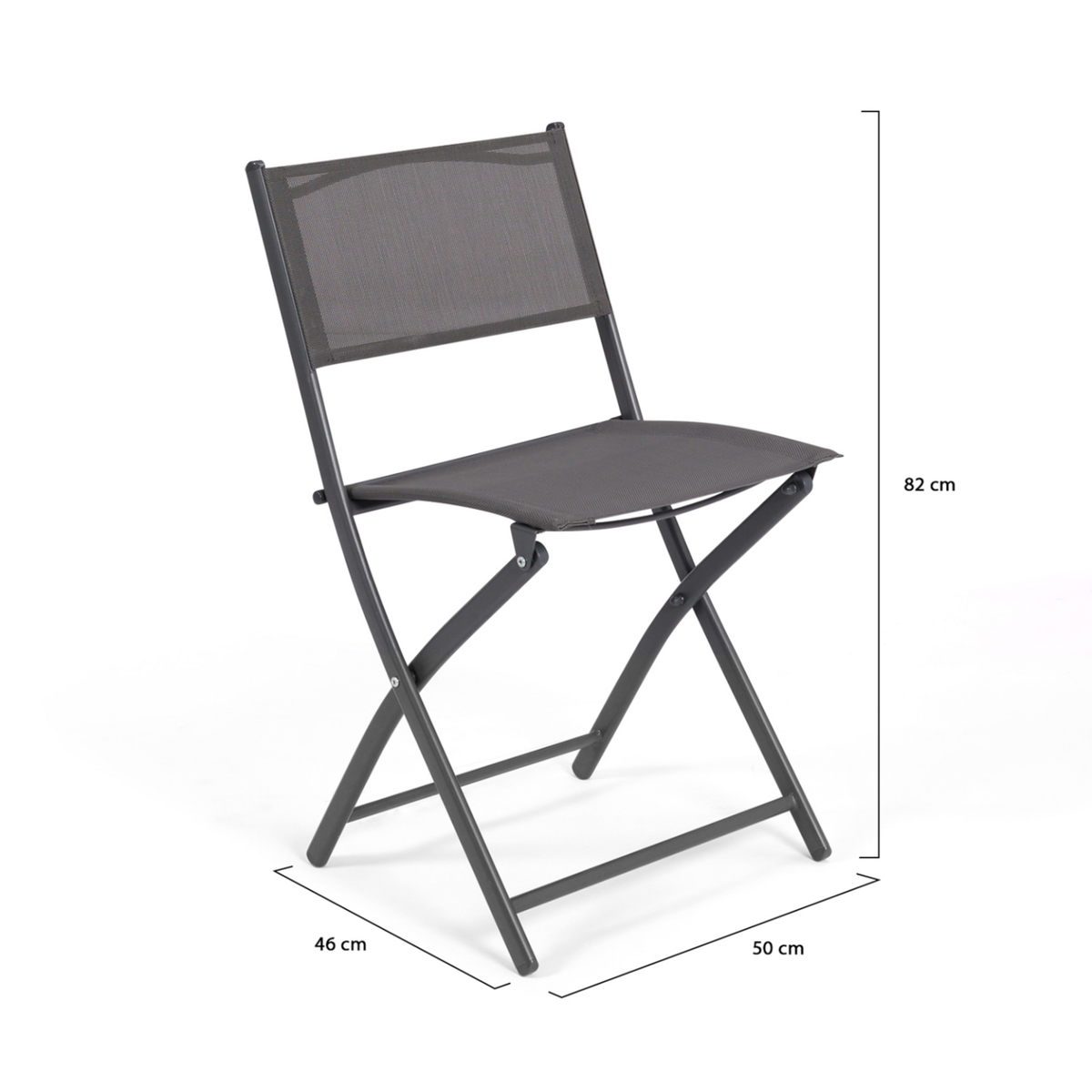 ID MARKET Lot de 4 chaises de jardin pliantes BASTIA métal et textilène gris anthracite