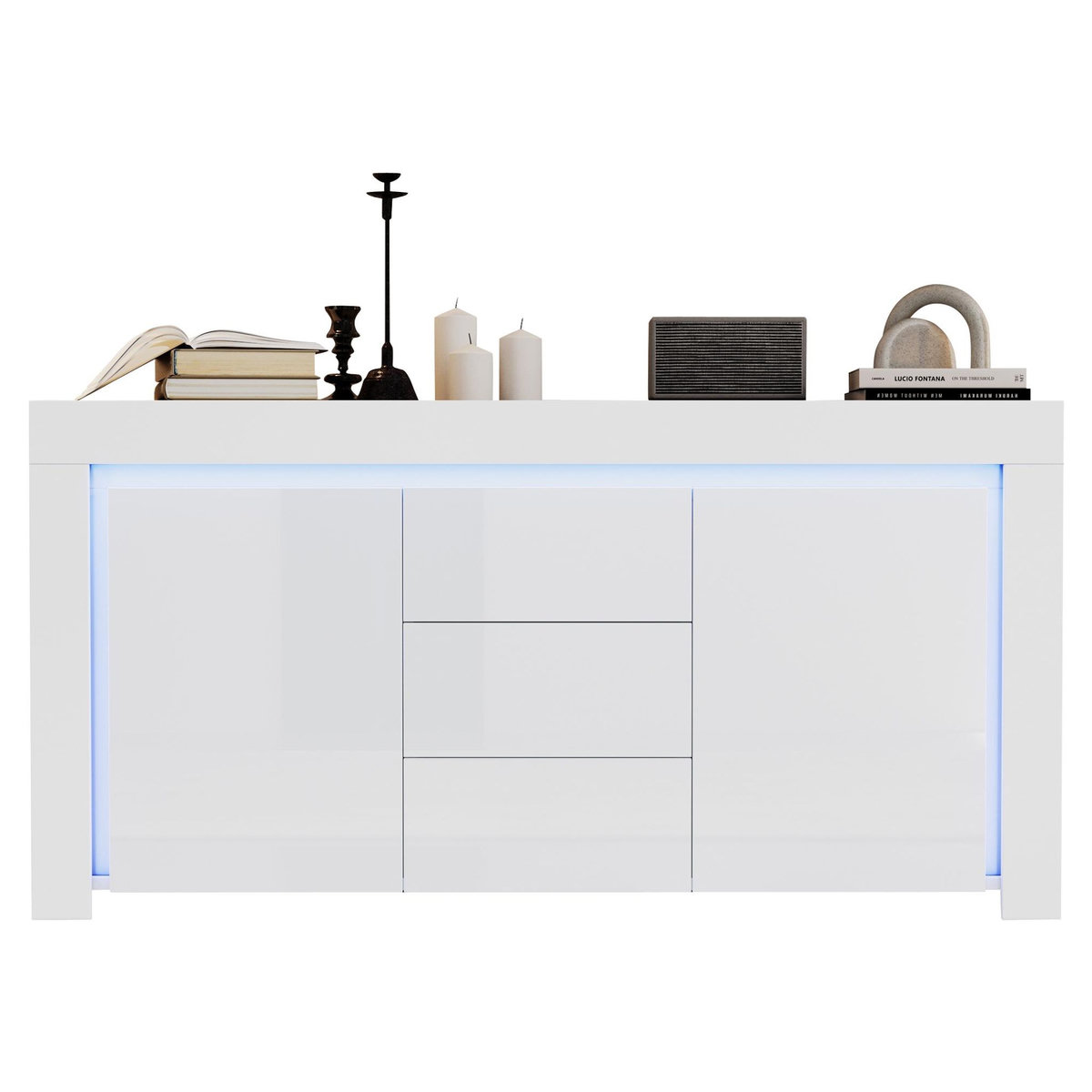 MERAX Buffet 2 porte(s) 3 tiroir(s) - 140 cm blanc led mdf