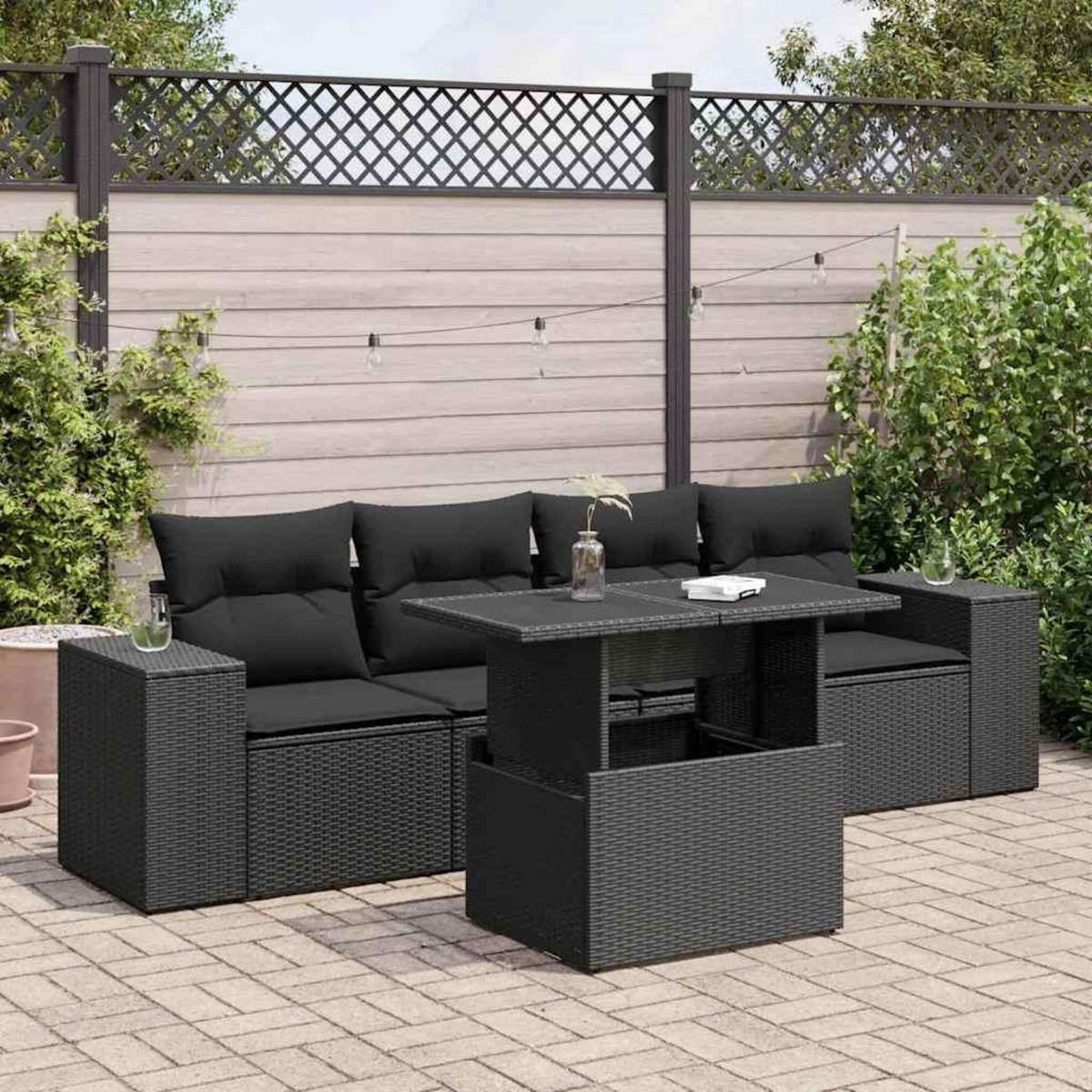 VIDAXL Salon de jardin 5 pcs avec coussins noir resine tressee