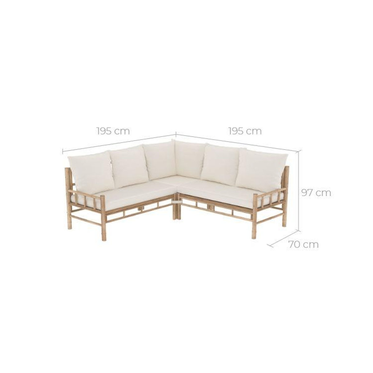 Rendez vous déco Canapé d'angle de jardin 4/5 places en bambou et coussins blancs-Vadella