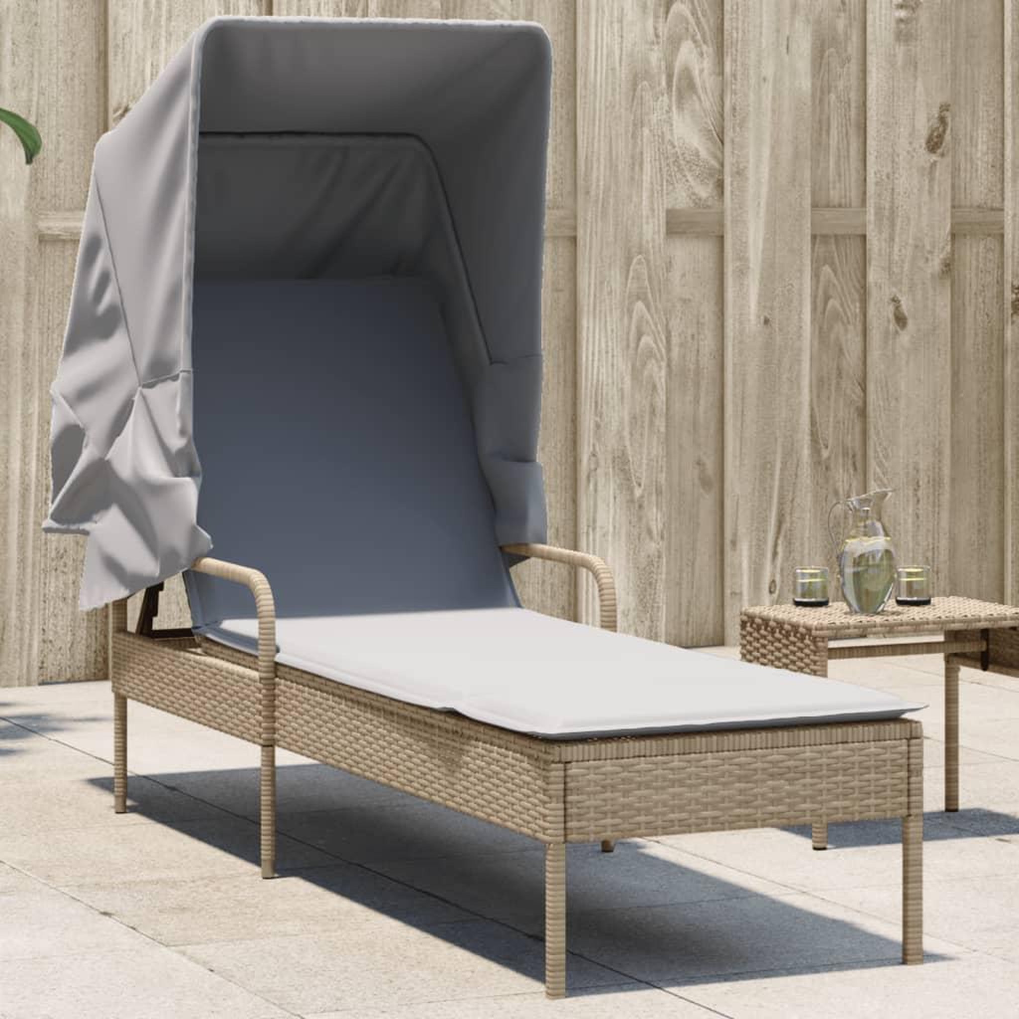 VIDAXL Chaise longue avec auvent beige resine tressee