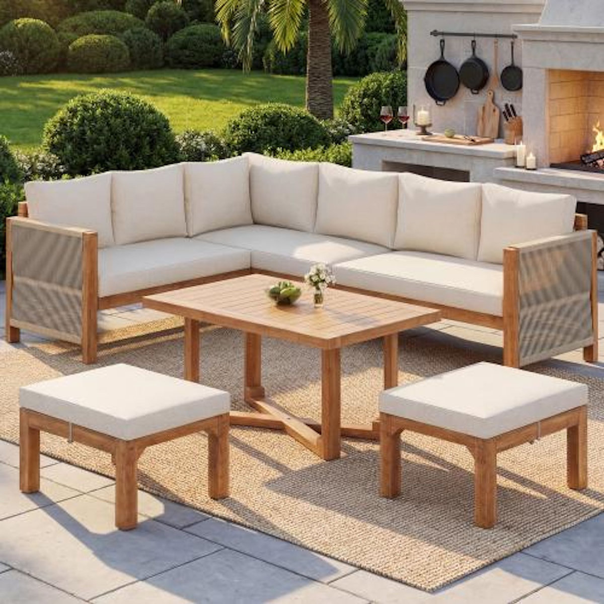 MERAX Salon de jardin 6 place en bois avec coussins