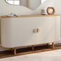 Voir la diapositive 2 : ID MARKET Buffet 140 cm KANEL 2 portes effet cannelé beige et bois