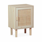 SWEEEK Table de chevet en cannage et décor bois - Camargue - 40x30x58cm - 2 niveaux - 1 porte - pieds droits