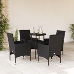 VIDAXL Ensemble a manger de jardin et coussins 5 pcs noir rotin verre