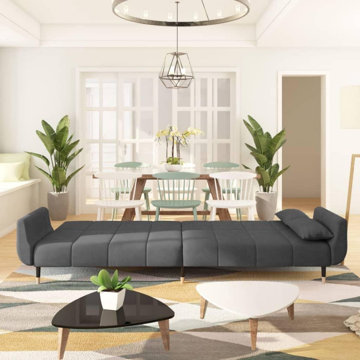 VIDAXL Canape-lit a 2 places avec deux oreillers Gris fonce Velours