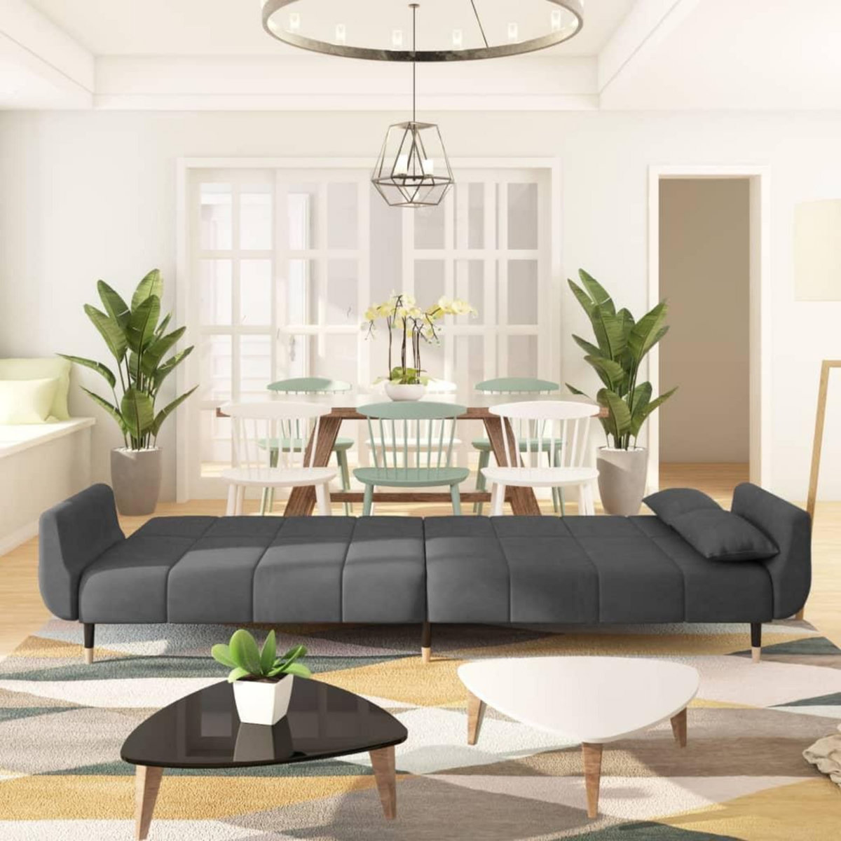 VIDAXL Canape-lit a 2 places avec deux oreillers Gris fonce Velours