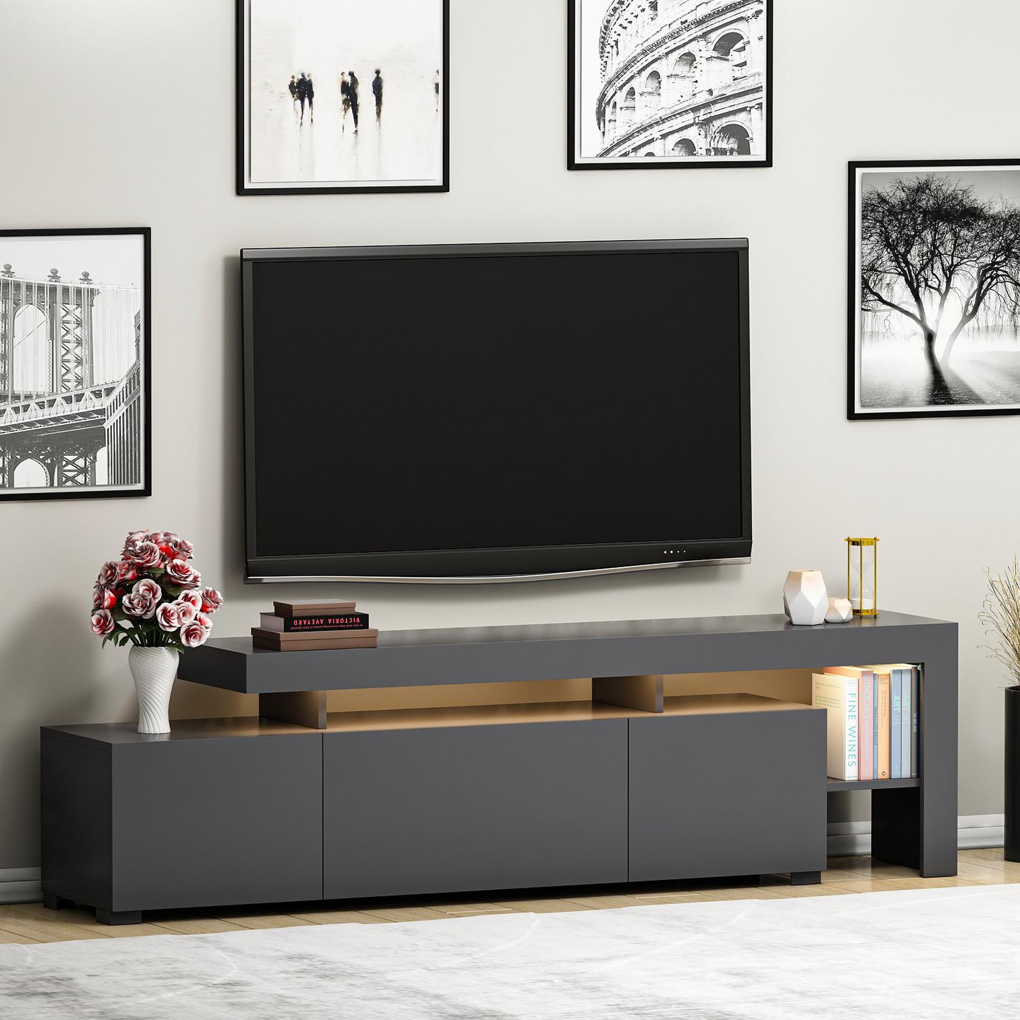 Voir la diapositive 4 : Habitat et Jardin Meuble tv en bois  beliz  - 192 x 37 x 53 cm - anthracite