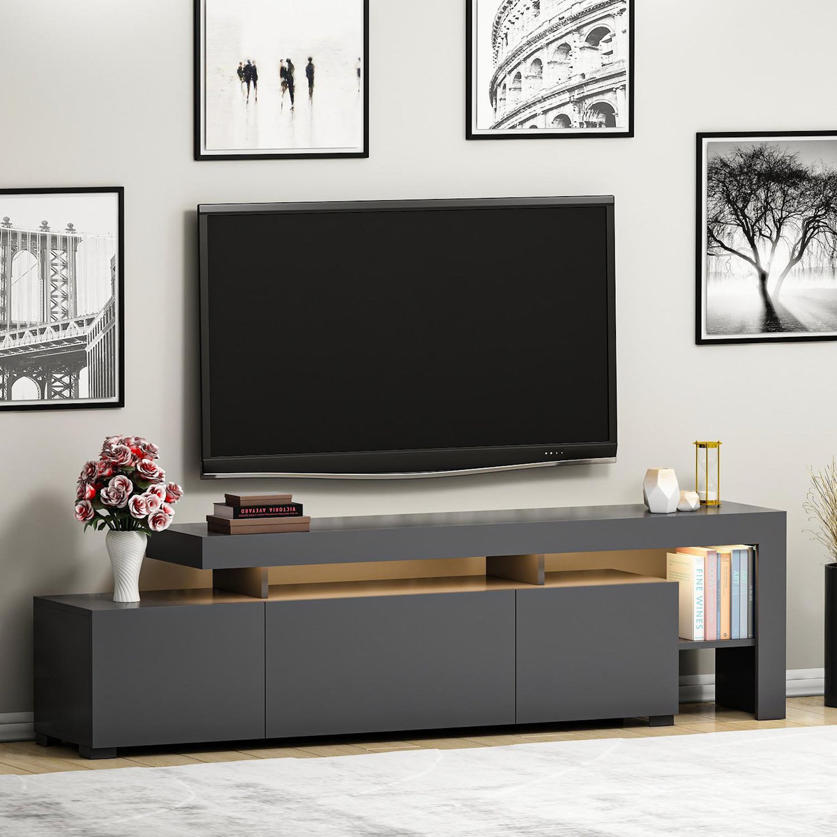Habitat et Jardin Meuble TV en bois  Beliz  - 192 x 37 x 53 cm - Anthracite
