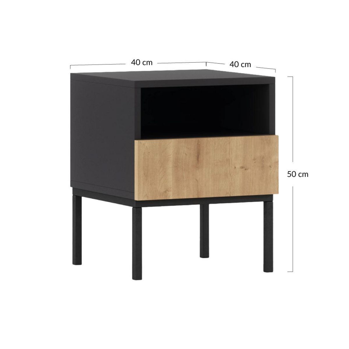 BEST MOBILIER Felicia - table de chevet - effet bois et noir - 40 cm