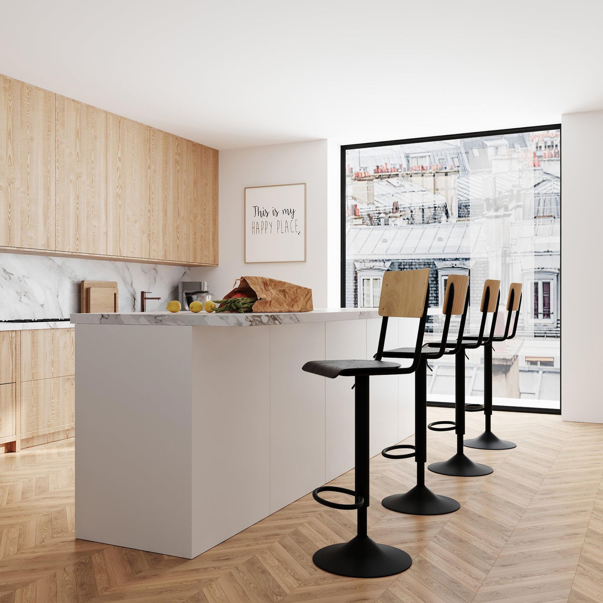 Rendez vous déco Lot de 2 chaises de bar réglables 60/80 cm en bois clair et noir-Clem