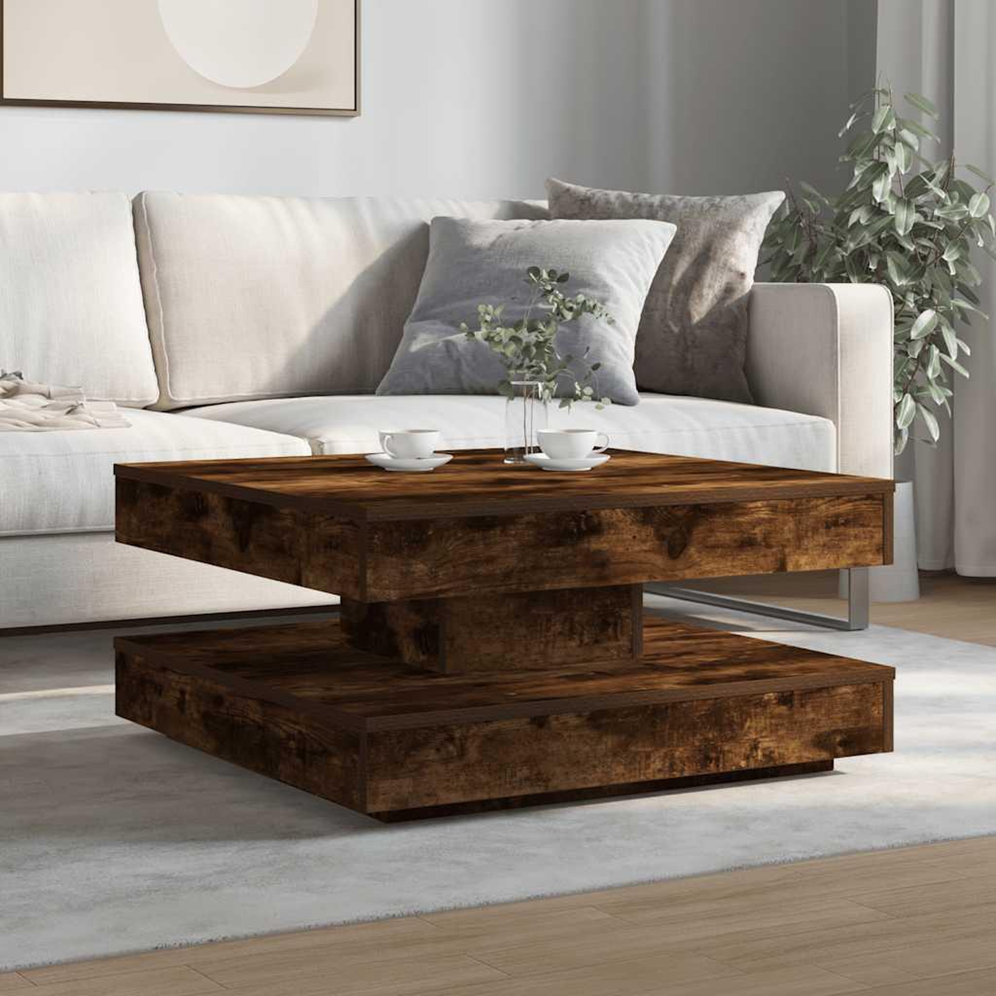 Voir la diapositive 3 : VIDAXL Table basse rotative a 360 degres chene fume 70x70x34,5 cm
