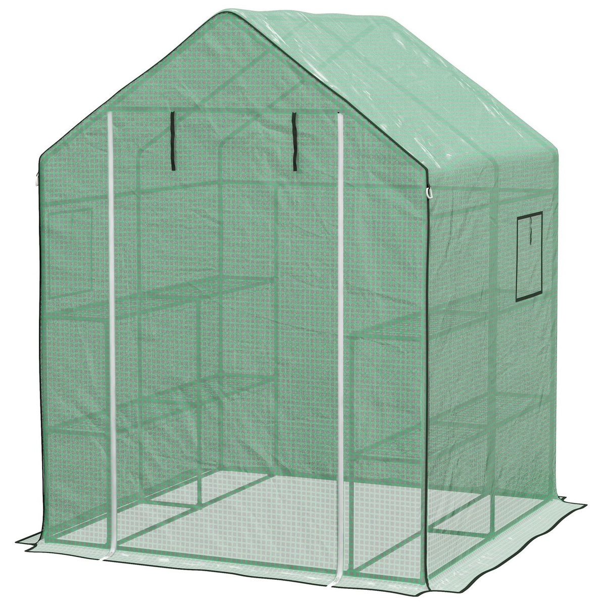 OUTSUNNY Serre de jardin 4 tablettes dim. 1,4L x 1,43l x 1,9H m porte déroulante fenêtre acier PE haute densité vert