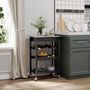 Voir la diapositive 2 : HOMCOM HOMCOM Chariot de service desserte de cuisine à roulettes multi-rangements 60L x 40l x 85H cm plateau acier inox. MDF pin noir