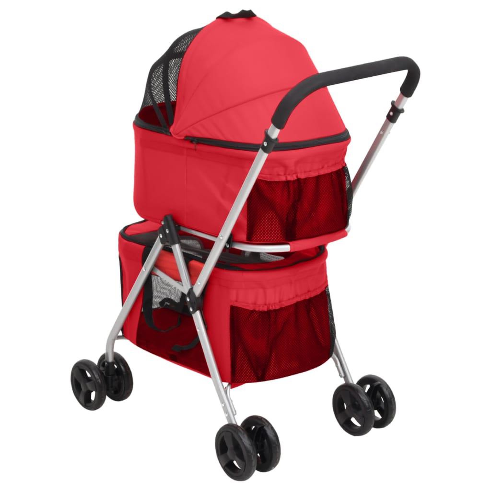 Voir la diapositive 5 : VIDAXL Poussette pour chien pliante a 2 niveaux Rouge 83x48x97 cm