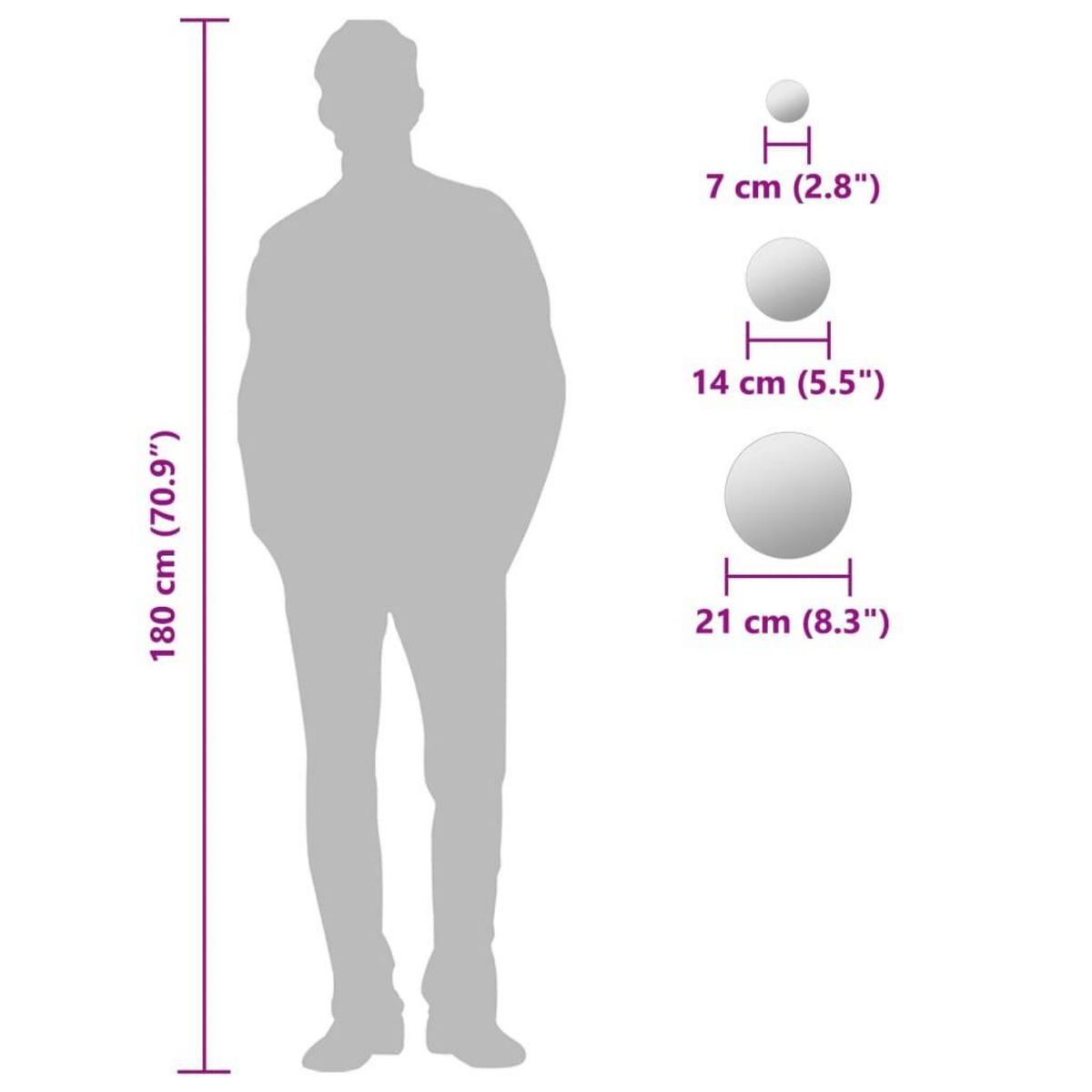 VIDAXL Ensemble de miroir mural 7 pcs Verre Rond