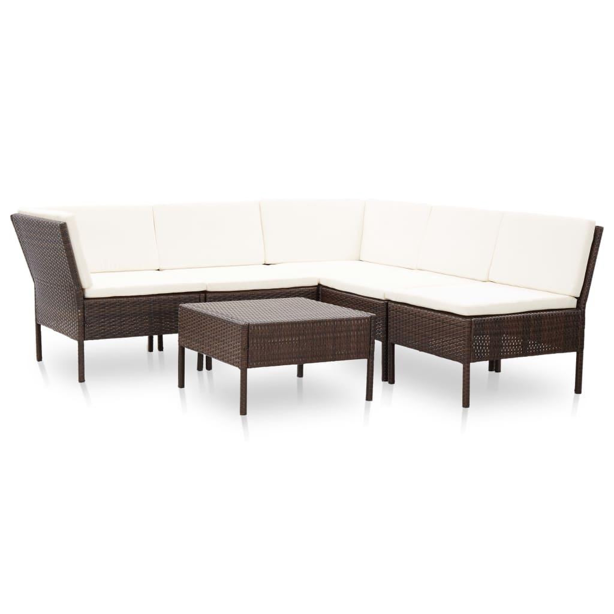 Voir la diapositive 1 : VIDAXL Salon de jardin 6 pcs avec coussins Resine tressee Marron