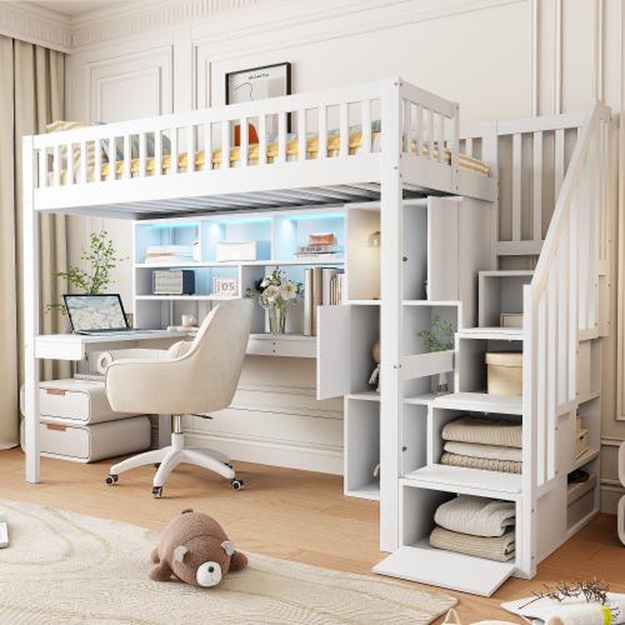 Voir la diapositive 4 : MERAX Lit combiné enfant 90x200 cm coloris blanc led pin