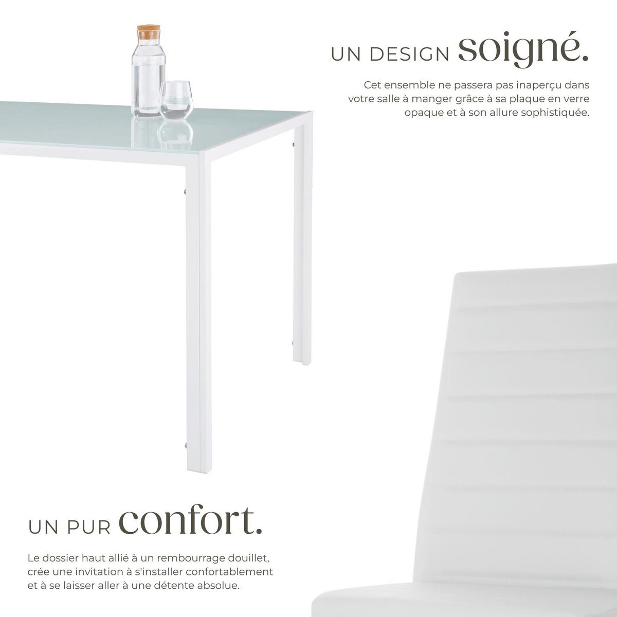 tectake Ensemble table et chaises de salle à manger en acier blanc
