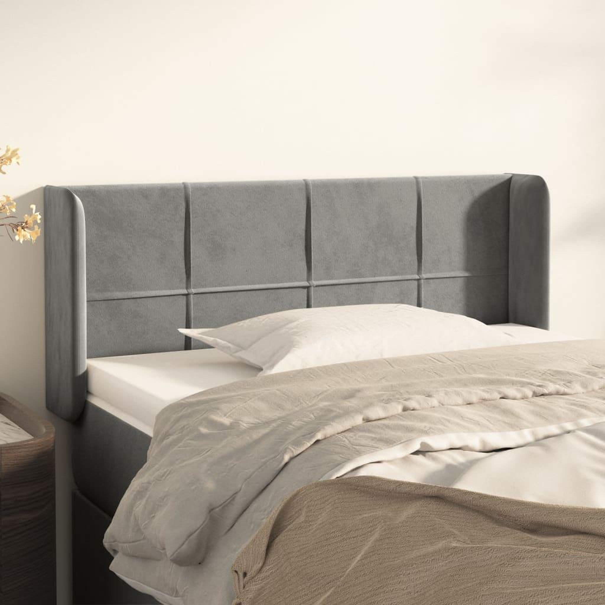 Voir la diapositive 1 : VIDAXL Tete de lit avec oreilles Gris clair 83x16x78/88 cm Velours