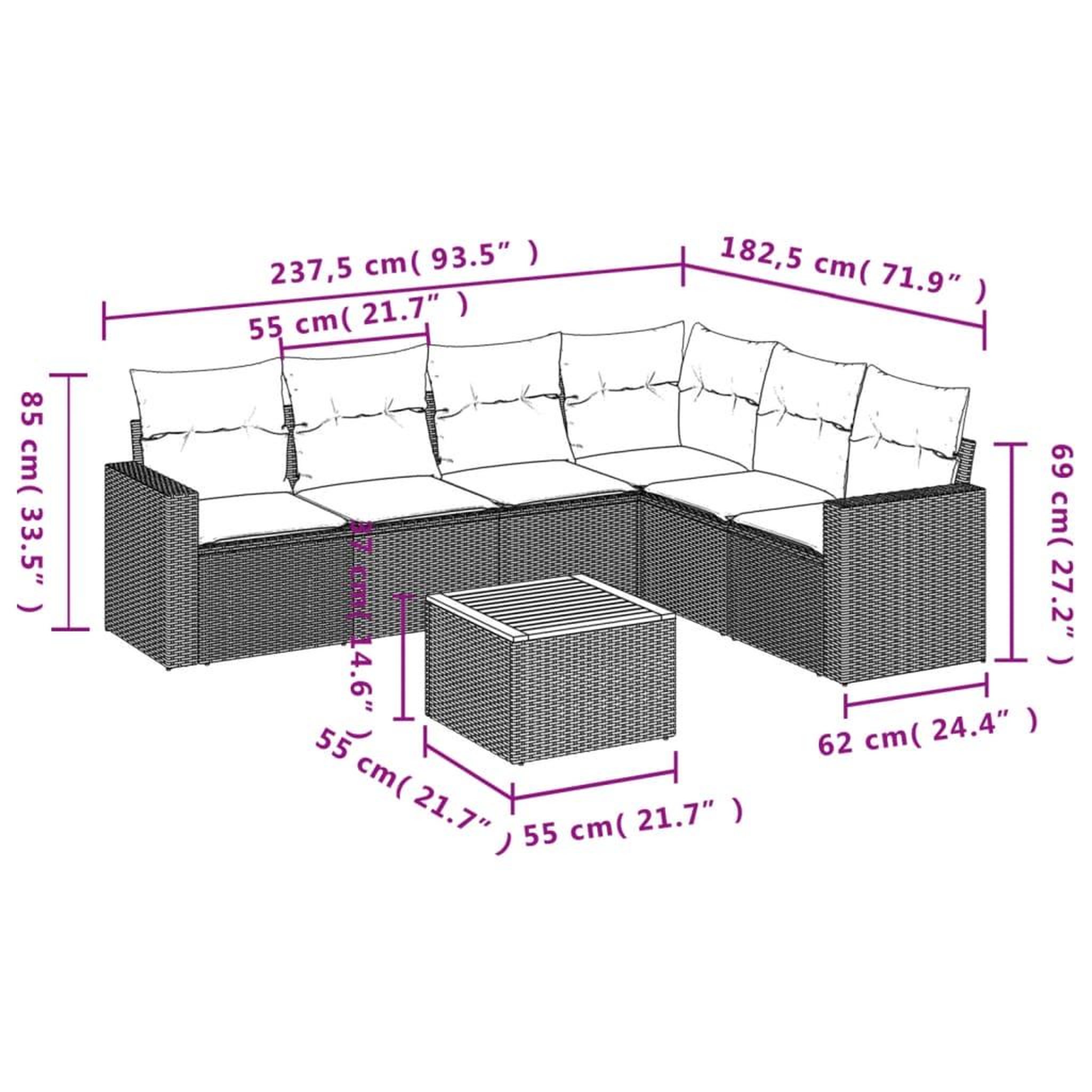 Voir la diapositive 4 : VIDAXL Salon de jardin avec coussins 7 pcs gris resine tressee