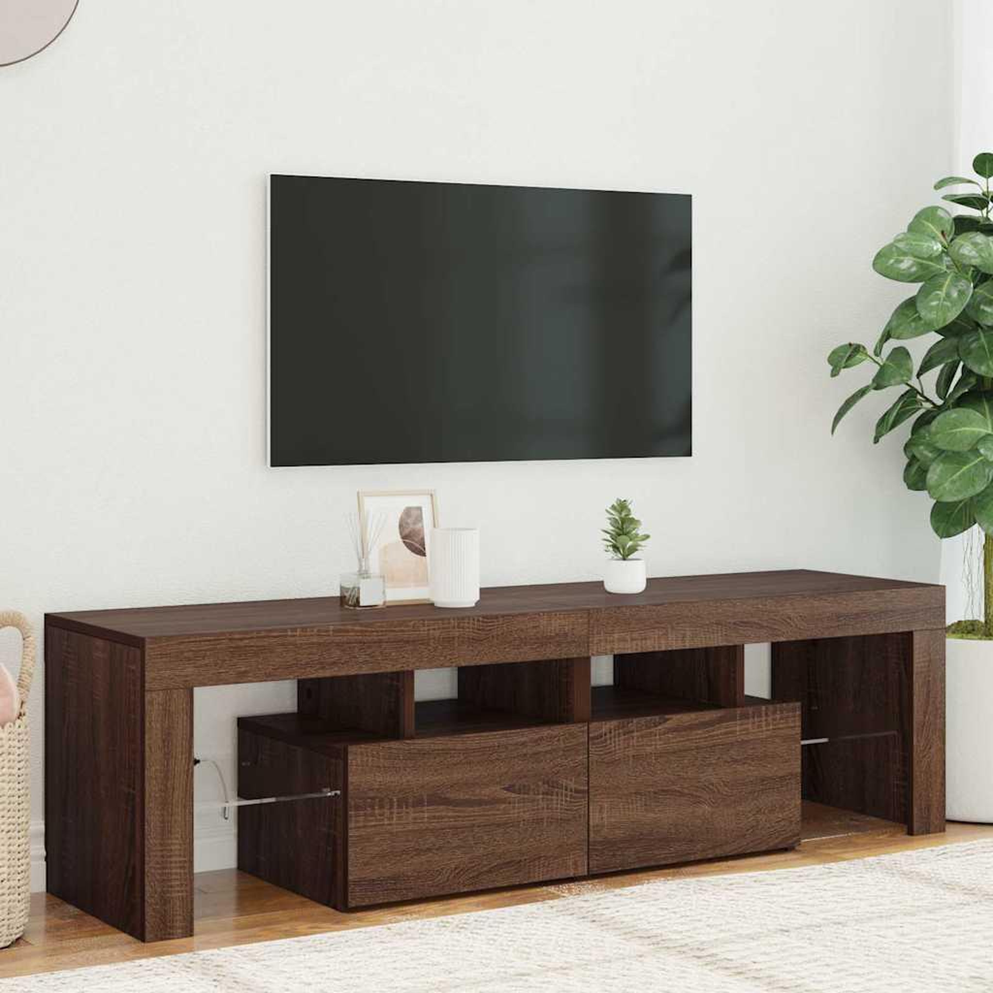 Voir la diapositive 1 : VIDAXL Meuble TV avec lumieres LED Chene marron 140x36,5x40 cm
